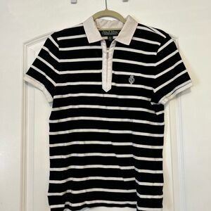 Lauren by Ralph Lauren Classic Black and White Striped Polo Shirt size medium